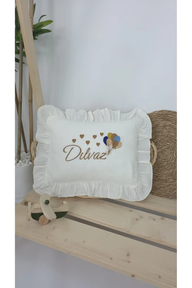 gros shop Müslin Yeni Doğan 4Katlı Organik %100Pamuk Kişiye Özgü Nakışlı Hastane Çıkış Seti (Çoklu Balon) - Resim 2