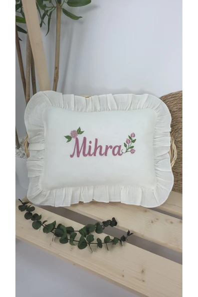 gros shop Müslin Yeni Doğan 4Katlı Organik %100Pamuk Kişiye Özgü Nakışlı Hastane Çıkış Seti- Güllü Model-1 - Resim 2