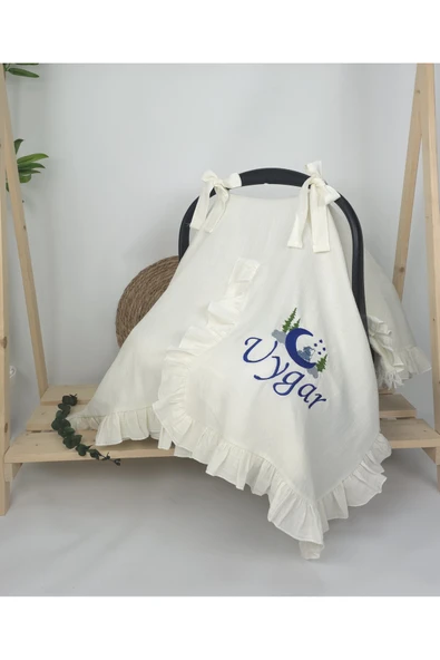 gros shop Müslin Yeni Doğan 4Katlı Organik %100Pamuk Kişiye Özgü Nakışlı Hastane Çıkış Seti (Kurt Model-2) - Resim 2