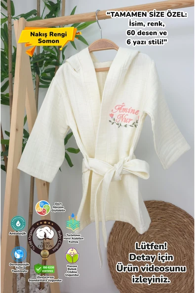 gros shop Müslin Yeni Doğan 4Katlı Organik %100Pamuk Kişiye Özgü Nakışlı Hastane Çıkış Seti (Çiçek Model-2) ürün görseli