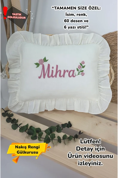 gros shop Müslin Yeni Doğan 4Katlı Organik %100Pamuk Kişiye Özgü Nakışlı Hastane Çıkış Seti- Güllü Model-1 ürün görseli