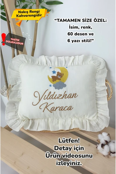 gros shop Müslin Yeni Doğan 4Katlı Organik %100Pamuk Kişiye Özgü Nakışlı Hastane Çıkış Seti(Ay YıldızlıAyıcık) ürün görseli