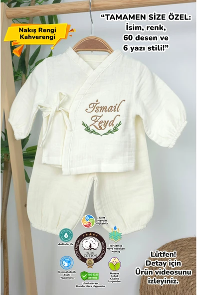 gros shop Müslin Yeni Doğan 4Katlı Organik %100Pamuk Kişiye Özgü Nakışlı Hastane Çıkış Seti (Aslan Model-2) ürün görseli