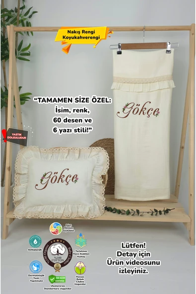 gros shop Müslin Yeni Doğan 4Katlı Organik %100Pamuk Kişiye Özgü Nakışlı Hastane Çıkış Seti (Papatya Model-8) ürün görseli