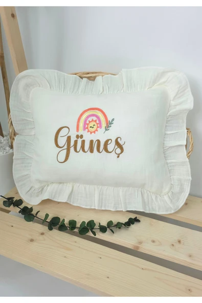 gros shop Müslin Yeni Doğan 4Katlı Organik %100Pamuk Kişiye Özgü Nakışlı Hastane Çıkış Seti(Gökkuşağı Model-3) - Resim 2