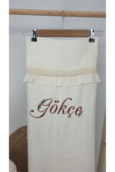 gros shop Müslin Yeni Doğan 4Katlı Organik %100Pamuk Kişiye Özgü Nakışlı Hastane Çıkış Seti (Papatya Model-8) - Resim 3