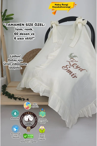 gros shop Müslin Yeni Doğan 4Katlı Organik %100Pamuk Kişiye Özgü Nakışlı Hastane Çıkış Seti(İkili Dal Model-5) ürün görseli