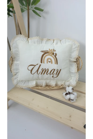 gros shop Müslin Yeni Doğan 4Katlı Organik %100Pamuk Kişiye Özgü Nakışlı Hastane Çıkış Seti(Gökkuşağı Model1) - Resim 2