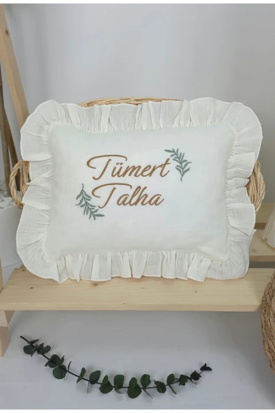 gros shop Müslin Yeni Doğan 4Katlı Organik %100Pamuk Kişiye Özgü Nakışlı Hastane Çıkış Seti(İki Dallı Model-2) - Resim 2