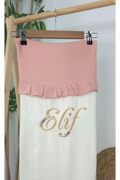 gros shop Müslin Yeni Doğan 4Katlı Organik %100Pamuk Kişiye Özgü Nakışlı Hastane Çıkış Seti (Papatya Model-7) - Resim 4