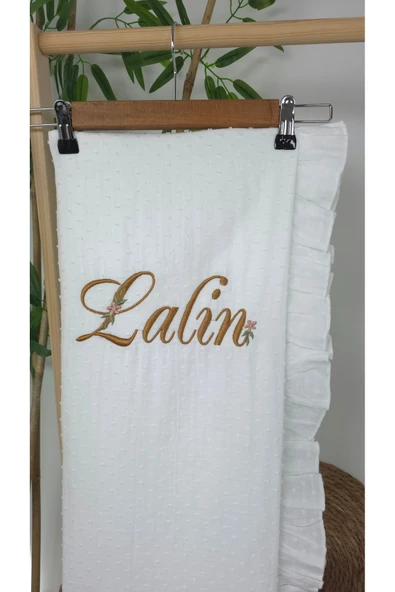 gros shop Müslin Yeni Doğan 4Katlı Organik %100Pamuk Kişiye Özgü Nakışlı Hastane Çıkış Seti-Papatya Model1 - Resim 3