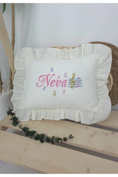 gros shop Müslin Yeni Doğan 4Katlı Organik %100Pamuk Kişiye Özgü Nakışlı Hastane Çıkış Seti (Nota Model) - Resim 2