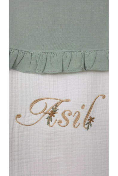 gros shop Müslin Yeni Doğan 4Katlı Organik %100Pamuk Kişiye Özgü Nakışlı Hastane Çıkış Seti (Papatya Model-3) - Resim 3