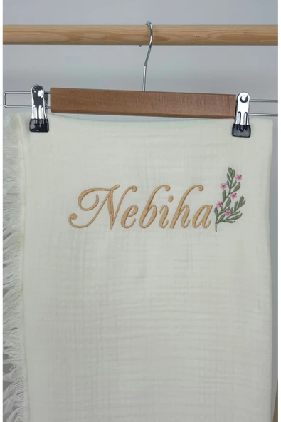 gros shop Müslin Yeni Doğan 4Katlı Organik %100Pamuk Kişiye Özgü Nakışlı Hastane Çıkış Seti (Dallı Papatya) - Resim 4