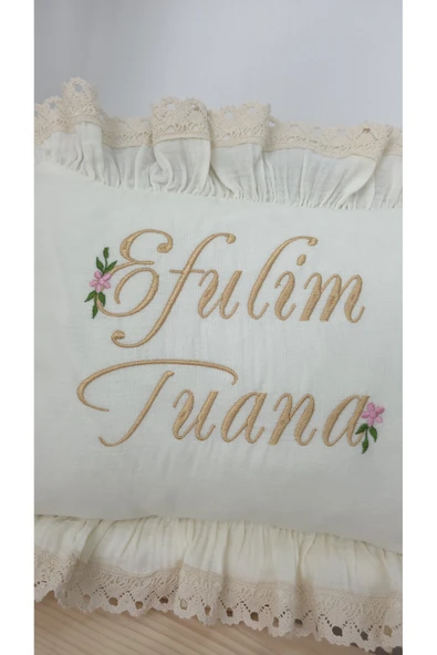 gros shop Müslin Yeni Doğan 4Katlı Organik %100Pamuk Kişiye Özgü Nakışlı Hastane Çıkış Seti (Papatya Model-6) - Resim 3