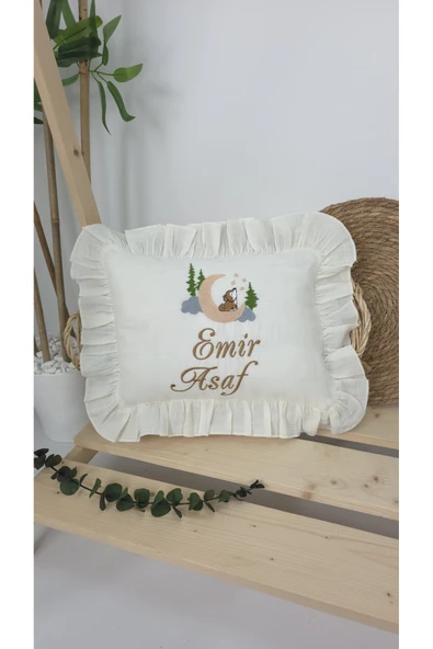 gros shop Müslin Yeni Doğan 4Katlı Organik %100Pamuk Kişiye Özgü Nakışlı Hastane Çıkış Seti (Kurt Model-1) - Resim 2