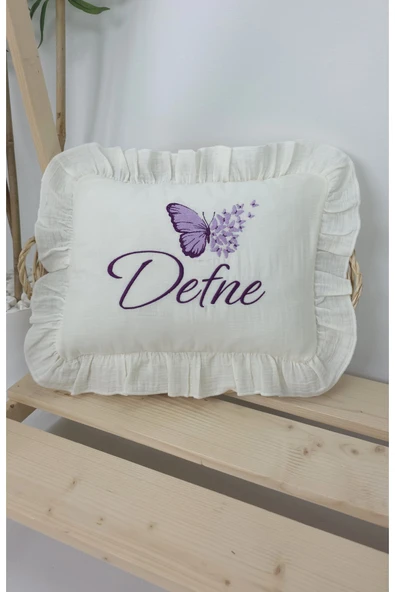 gros shop Müslin Yeni Doğan 4Katlı Organik %100Pamuk Kişiye Özgü Nakışlı Hastane Çıkış Seti-Çoklu Kelebek - Resim 3