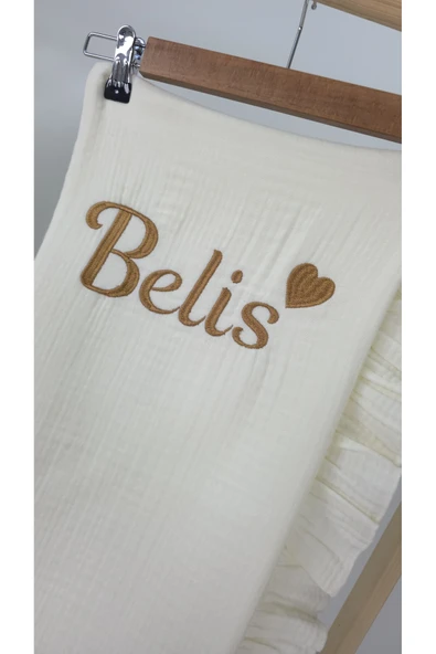 gros shop Müslin Yeni Doğan 4Katlı Organik %100Pamuk Kişiye Özgü Nakışlı Hastane Çıkış Seti-Kahverengi Kalpli - 4