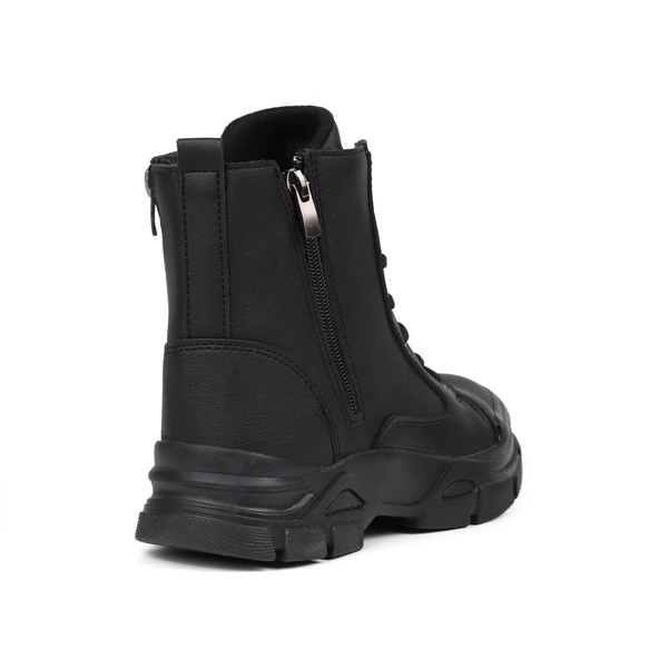 Kadın Siyah Çift Fermuarlı Postal Bot – Kalın Taban Bağcıklı Rahat Günlük Şık ve Dayanıklı - Resim 13