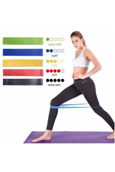Pilates Direnç Lastiği Aerobik Yoga Gym Egzersiz Bandı Spor Seti Plates 5'li Bant Seti