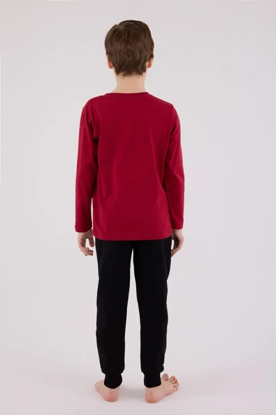 U.S. Polo Assn Uzun Kol Pijama Takım US2203-4 Bordo - Resim 4