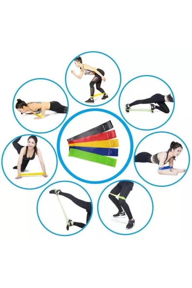 Pilates Direnç Lastiği Aerobik Yoga Gym Egzersiz Bandı Spor Seti Plates 5'li Bant Seti - 3