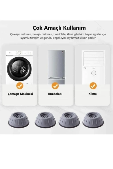Çamaşır Makinesi Ayak Titreşim Gürültü Engelleyici Stoperi 4'lü Kaydırmaz Vantuzlu - 4