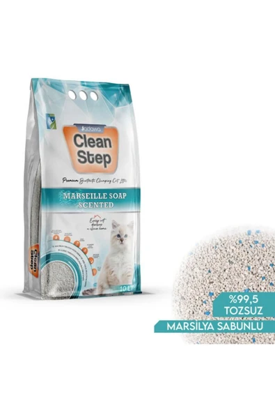 Clean Step Aktif Karbonlu Marsilla Kokulu İnce Taneli Topaklanan Bentonit Kedi Kumu 10 Lt - 2