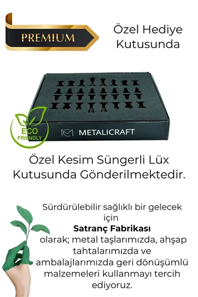 MC55 Metal Satranç Takımı | Gerçek Kayın Ağacı Satranç Tahtası - 30x30cm | Antik Taşlar - 6