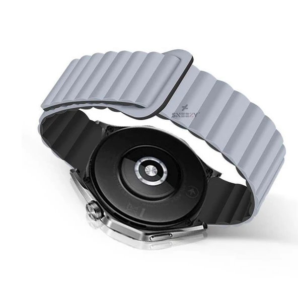 Sneezy Huawei Watch GT4 46mm İle Uyumlu 22mm Harmony Duo Magnetik Silikon Kordon  Füme - 2