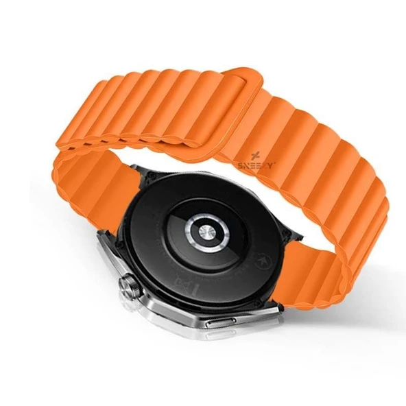 Sneezy Huawei Watch GT4 46mm İle Uyumlu 22mm Harmony Duo Magnetik Silikon Kordon Turuncu - 2