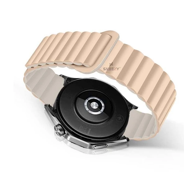 Sneezy Huawei Watch GT4 46mm İle Uyumlu 22mm Harmony Duo Magnetik Silikon Kordon  Krem - Resim 2