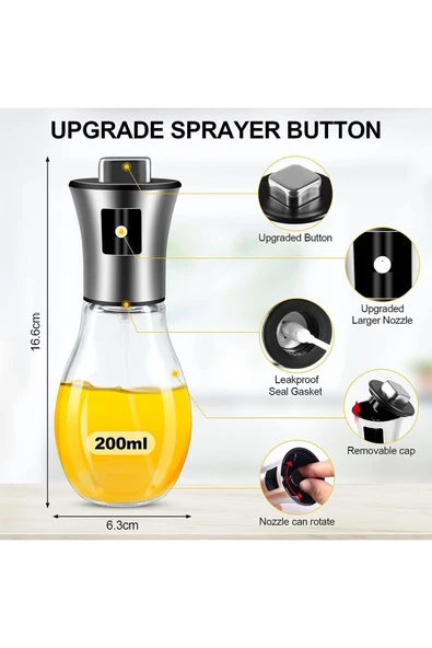 Paslanmaz Başlıklı Püskürtmeli Cam Sprey Şişesi Yağ Şişesi Sirkelik Zeytinyağı Limon Püskürtücü - 4