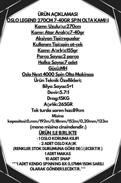 Oslo Next 4000 Oslo Legend 270cm 7-40gr 8X Spin Olta Seti - Resim 2
