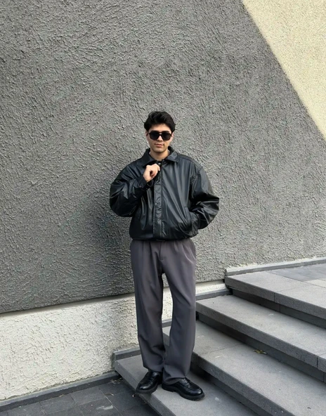 Premium Oversize Vintage Deri Ceket - 9