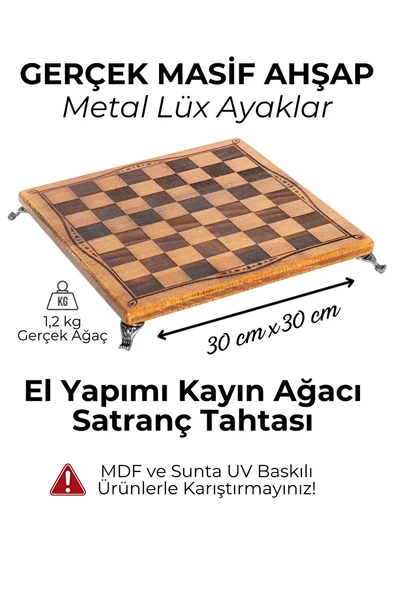 MC55 Metal Satranç Takımı | Gerçek Kayın Ağacı Satranç Tahtası - 30x30cm | Antik Taşlar - 3
