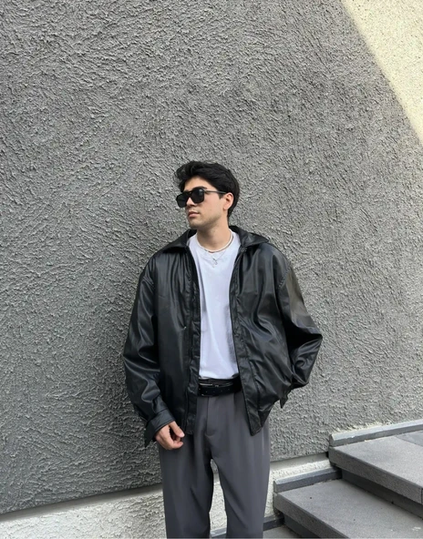 Premium Oversize Vintage Deri Ceket - 5