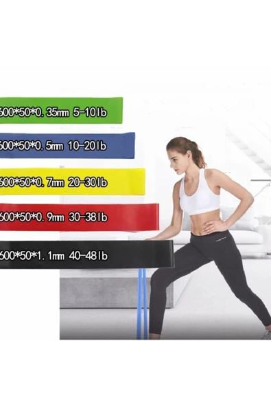 Pilates Direnç Lastiği Aerobik Yoga Gym Egzersiz Bandı Spor Seti Plates 5'li Bant Seti - 2