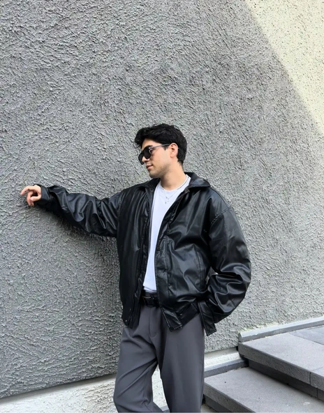 Premium Oversize Vintage Deri Ceket - 7