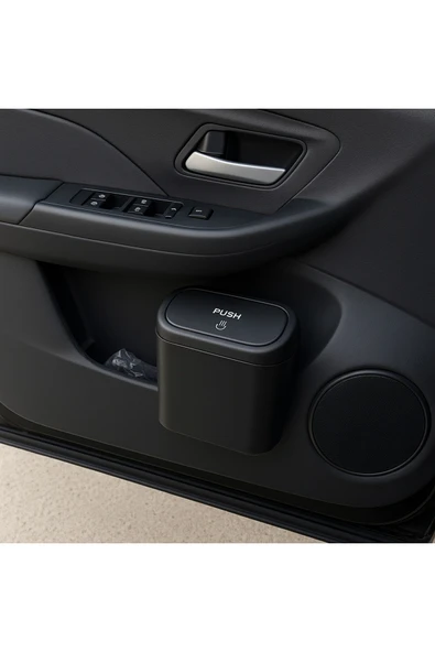 Araba Çöp Kutusu Araç Içi Taşınabilir Hombak Kapaklı Organizer Çöp Kovası Itme Kapaklı Kova - 3