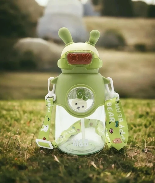 Kaliteli Astronot Tavşan Figürlü Matara Etiket Hediyeli Okul Çocuk Suluğu Pipetli Su Matarası 750ml
