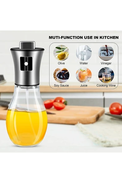 Paslanmaz Başlıklı Püskürtmeli Cam Sprey Şişesi Yağ Şişesi Sirkelik Zeytinyağı Limon Püskürtücü - 3