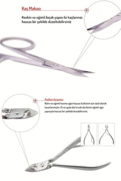 Çantalı 13 Parça Manikür Pedikür Seti Bakım El Ayak Tırnak Makası Törpü Cımbız Pense Akne Iğnesi - 2