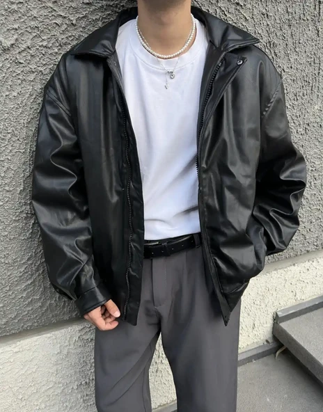 Premium Oversize Vintage Deri Ceket