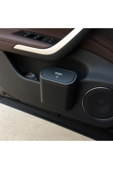 Araba Çöp Kutusu Araç Içi Taşınabilir Hombak Kapaklı Organizer Çöp Kovası Itme Kapaklı Kova - 4