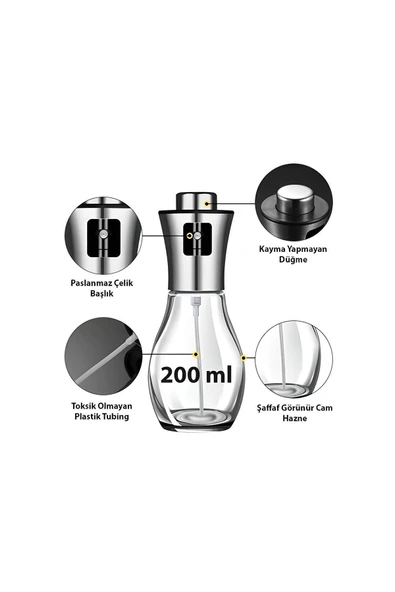 Paslanmaz Başlıklı Püskürtmeli Cam Sprey Şişesi Yağ Şişesi Sirkelik Zeytinyağı Limon Püskürtücü