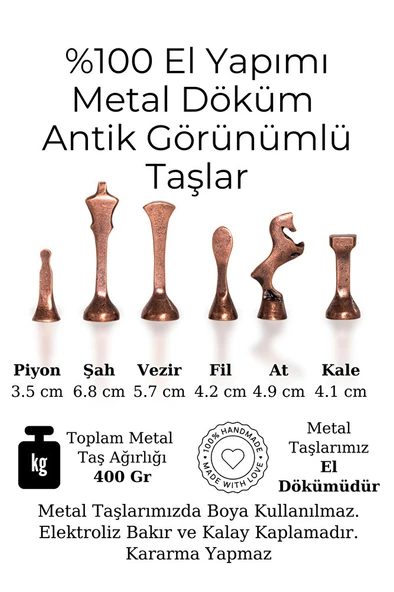 MC55 Metal Satranç Takımı | Gerçek Kayın Ağacı Satranç Tahtası - 30x30cm | Antik Taşlar - 4