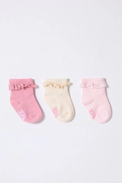 U.S.Polo Kız Bebek Çorap USB2208 Pudra Ekru Somon ürün görseli