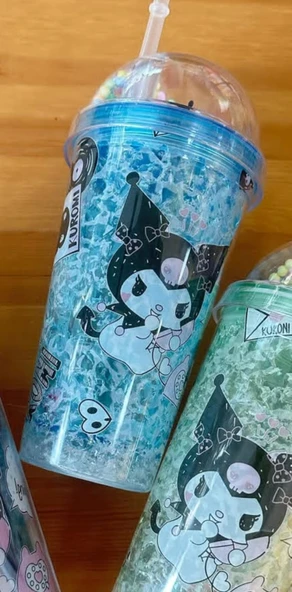 HEDİYELİK IŞIKLI BARDAK MATARA PİPETLİ ÇİFT KATMANLI MAVİ RENK - 3