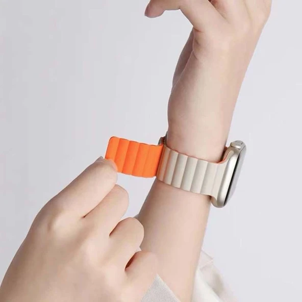 Sneezy Huawei Watch GT4 46mm İle Uyumlu 22mm Harmony Duo Magnetik Silikon Kordon  Krem - Resim 4